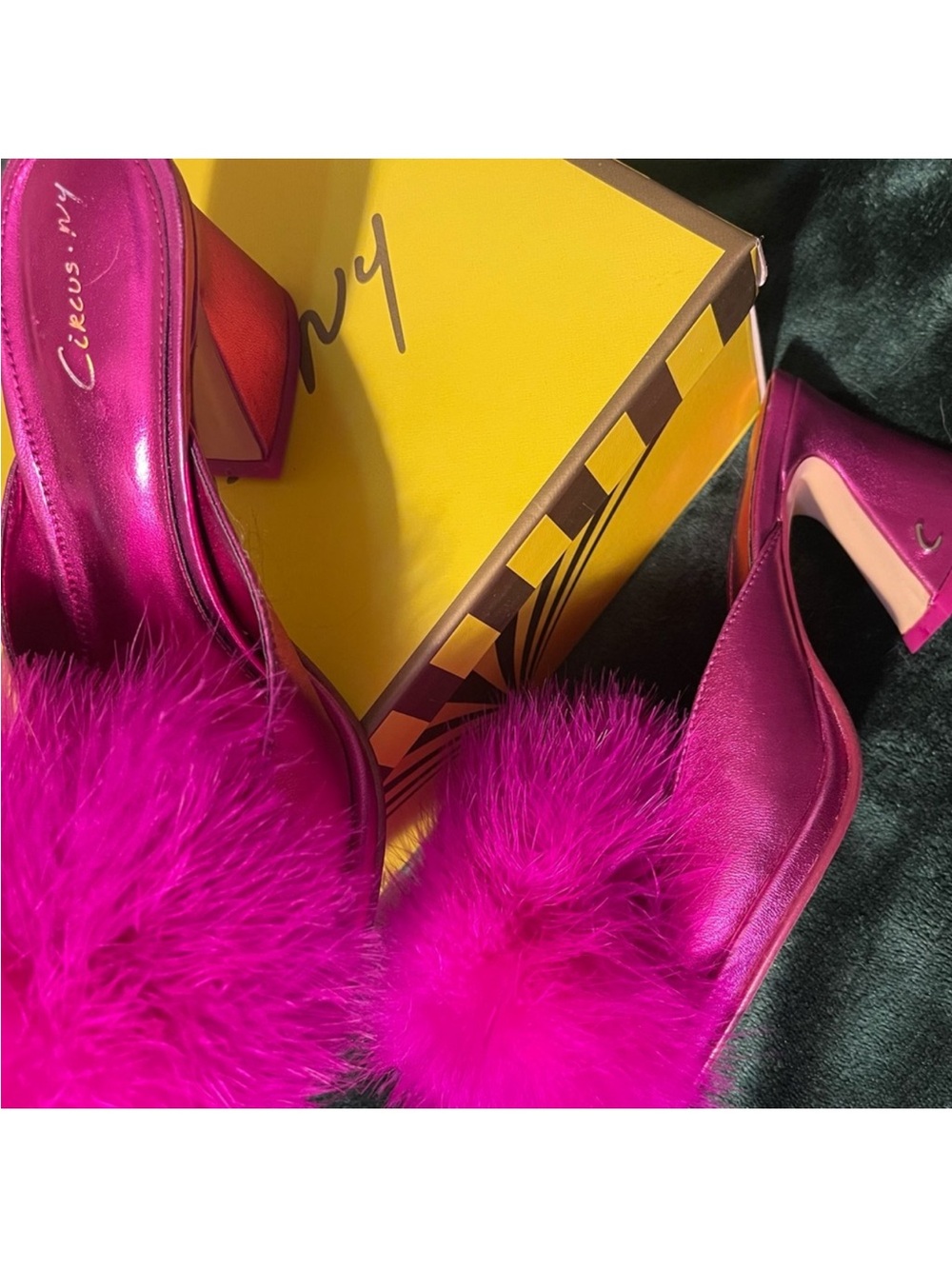 Circus by Sam Edelman Hot Pink Satin Feather Mules